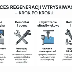 Proces regeneracji wtryskiwaczy: diagnostyka, demontaż, czyszczenie ultradźwiękowe, kalibracja. Dowiedz się, ile kosztuje regeneracja wtrysków.