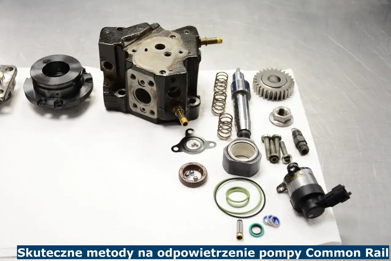Rozłożona pompa Common Rail i części. Dowiedz się, jak odpowietrzyć układ paliwowy diesel, by silnik działał sprawnie.