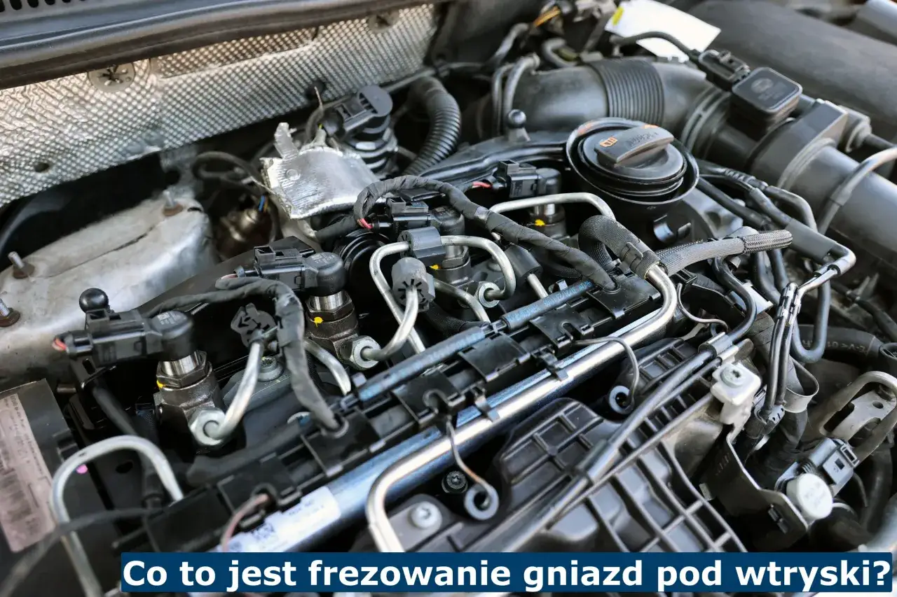 Silnik samochodowy z widocznymi wtryskiwaczami. Proces frezowania gniazd pod wtryski jest kluczowy dla prawidłowego działania układu paliwowego.