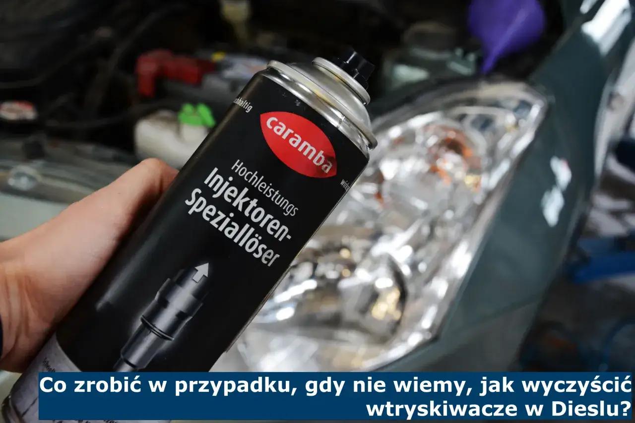 Puszka preparatu do czyszczenia wtrysków diesel marki Caramba w ręce. Pomoc w przypadku problemów z silnikiem.