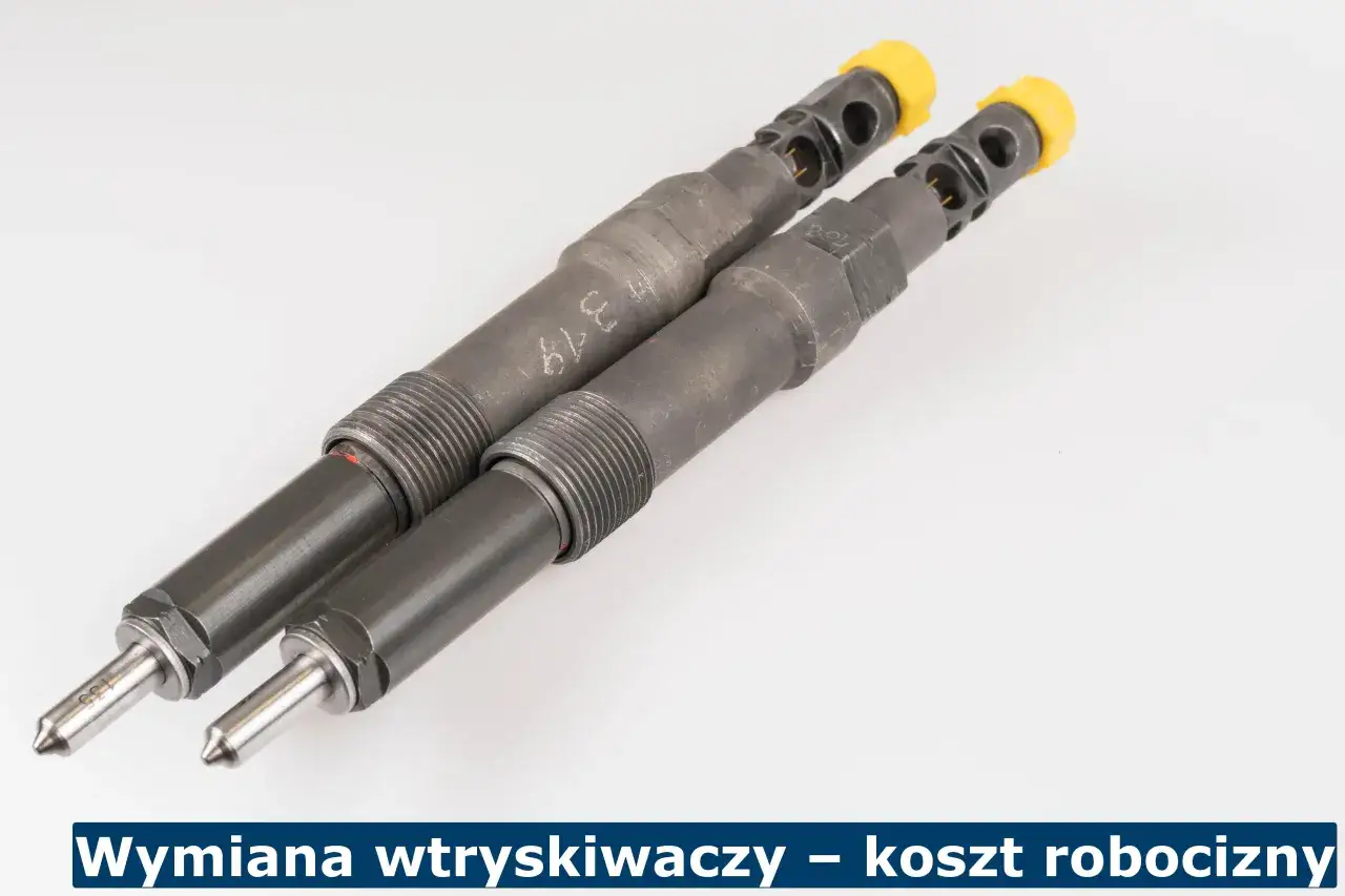 Dwa wtryskiwacze diesla z żółtymi kapturkami. Dowiedz się, ile kosztuje wymiana wtryskiwaczy w dieslu i jaki jest koszt robocizny.