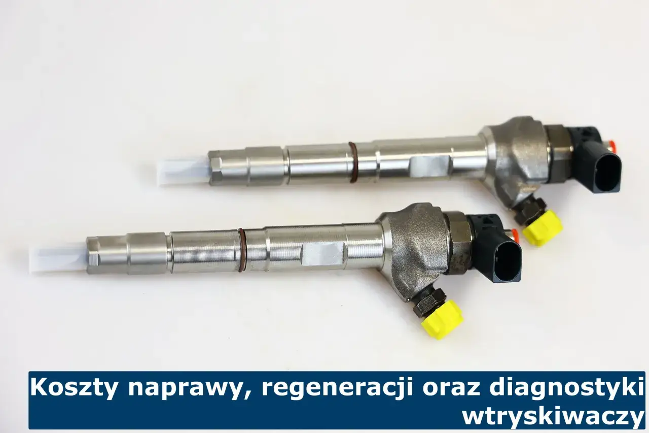 Dwa wtryski common rail na białym tle. Informacja o kosztach naprawy, regeneracji i diagnostyki wtryskiwaczy.