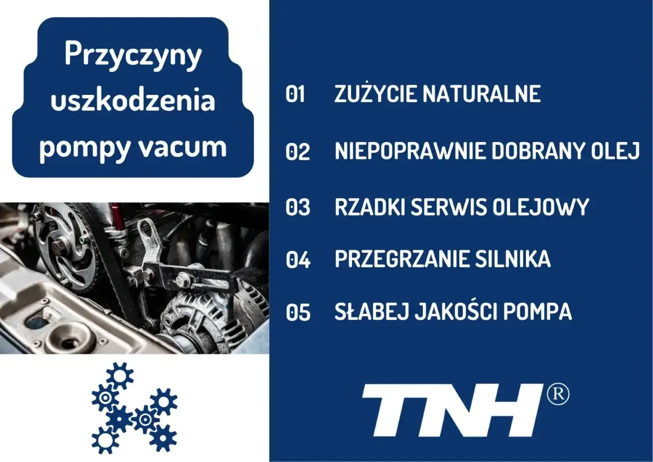 Przyczyny uszkodzenia pompy vacuum w samochodzie: zużycie, zły olej, rzadki serwis, przegrzanie silnika, słaba jakość pompy.