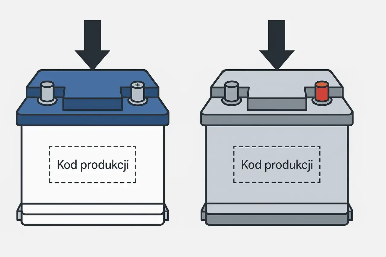 Dwa akumulatory, jeden niebieski, drugi szary. Na obu widoczny napis 